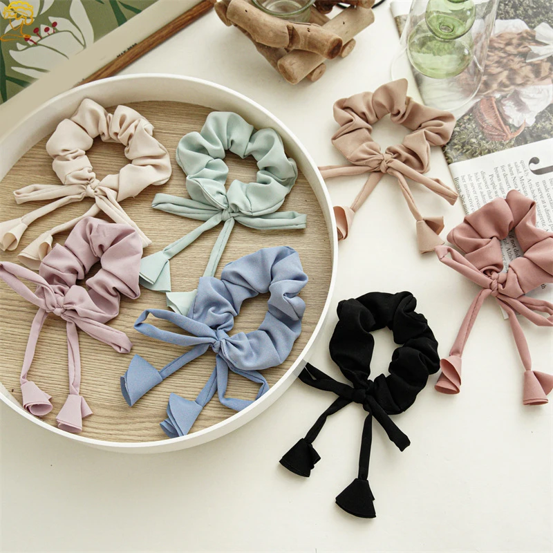 

Bowknot Scrunchies Bow Tassel Elastic Hair Band Solid Color Headwear Women Girls Rubber Bands Knotted Hair Accessories New