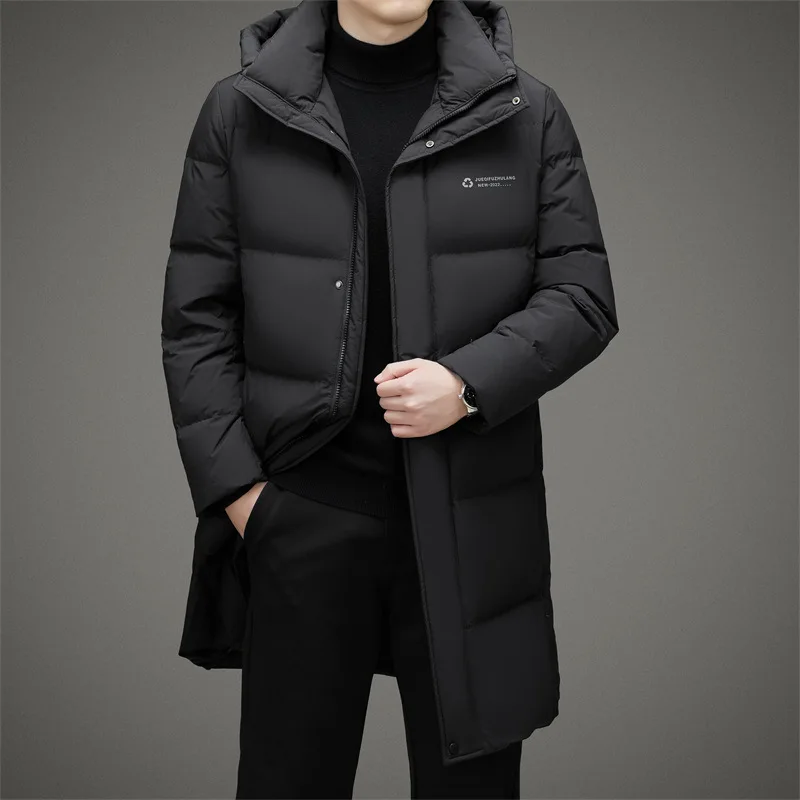 2022 High End Long Down Jacket Men Korean Fashion Casual White Eiderdown Hooded Coat Winter Thick Warm Down Jacket Men's Clothes