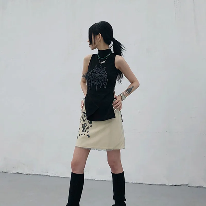 Женская черная майка Karrcat в стиле Ямамото |