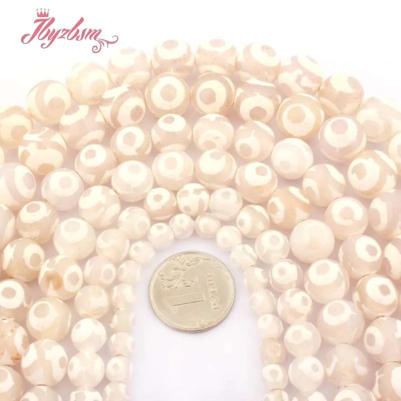 

Natural DZI Tibetan Round White Eye Stripe Agates Spacer Beads for DIY Charm Accessories Necklace Bracelet Jewelry Making 15"