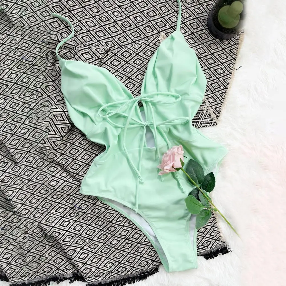 

Deep V Neck Beachwear Spaghetti Strap Summer Female Swimsuit for Water Activity
