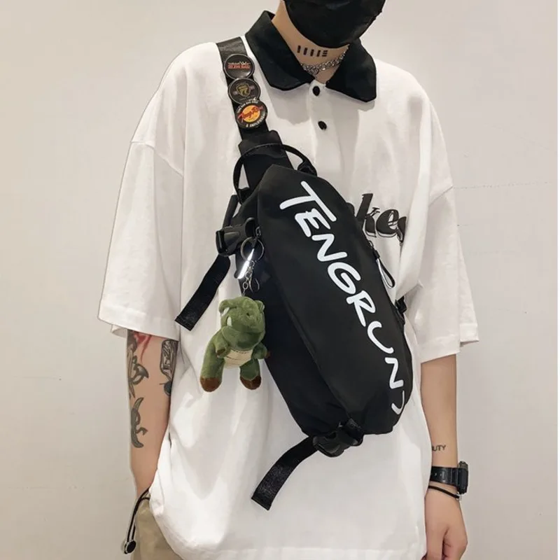 Women And Men's Chest Bag Student's Waist Bag Women's Messenger Bag Men Nylon Shoulder Bags Multiple Pockets Text Pattern Pack