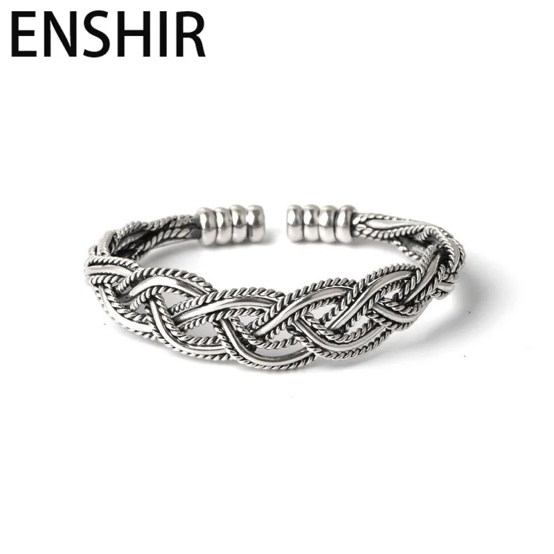 ENSHIR серебряный цвет поворотный полый браслет женский мужской ретро регулируемые
