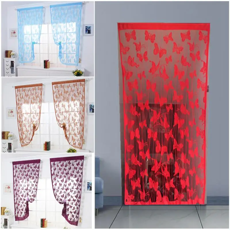 

2/4/5PCS Butterfly Jacquard Cord Sheer Voile Curtains For Window And Door Decorate Background Curtain Butterfly Pattern Curtain