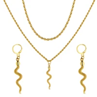 fashion trend geometric new gold color snake pendant necklace earring jewelry sets for women bridal wedding party jewelry sets