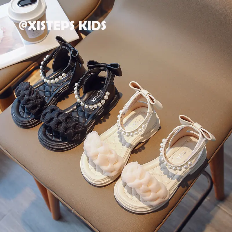 

Босоножки принцессы для маленьких девочек с бисером, мягкие босоножки с бантом, лето 2023, босоножки для маленьких девочек