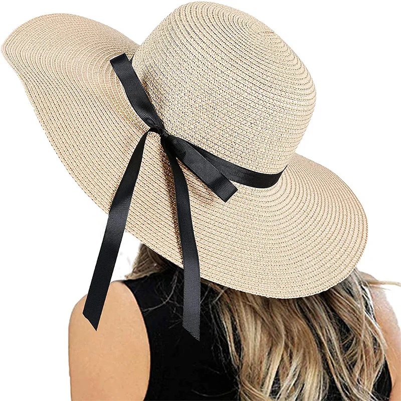 

Fashion Summer Floppy Straw Hat Woman Foldable Beach Sun Hats Leisure Journey Outdoors Vacation UV Protection Wide Brim Hat