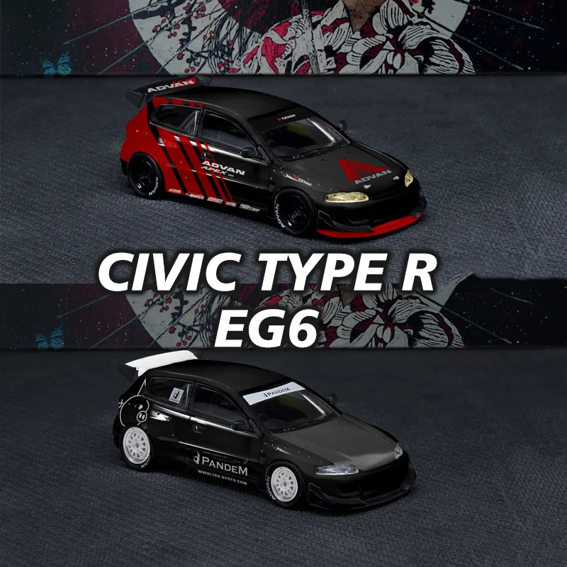 

HKM 1:64 Pandem Civic TYPE R EG6 Rocket Bunny Car Model Carbon Fibre Alloy Diorama Collection Miniature Carros Toys