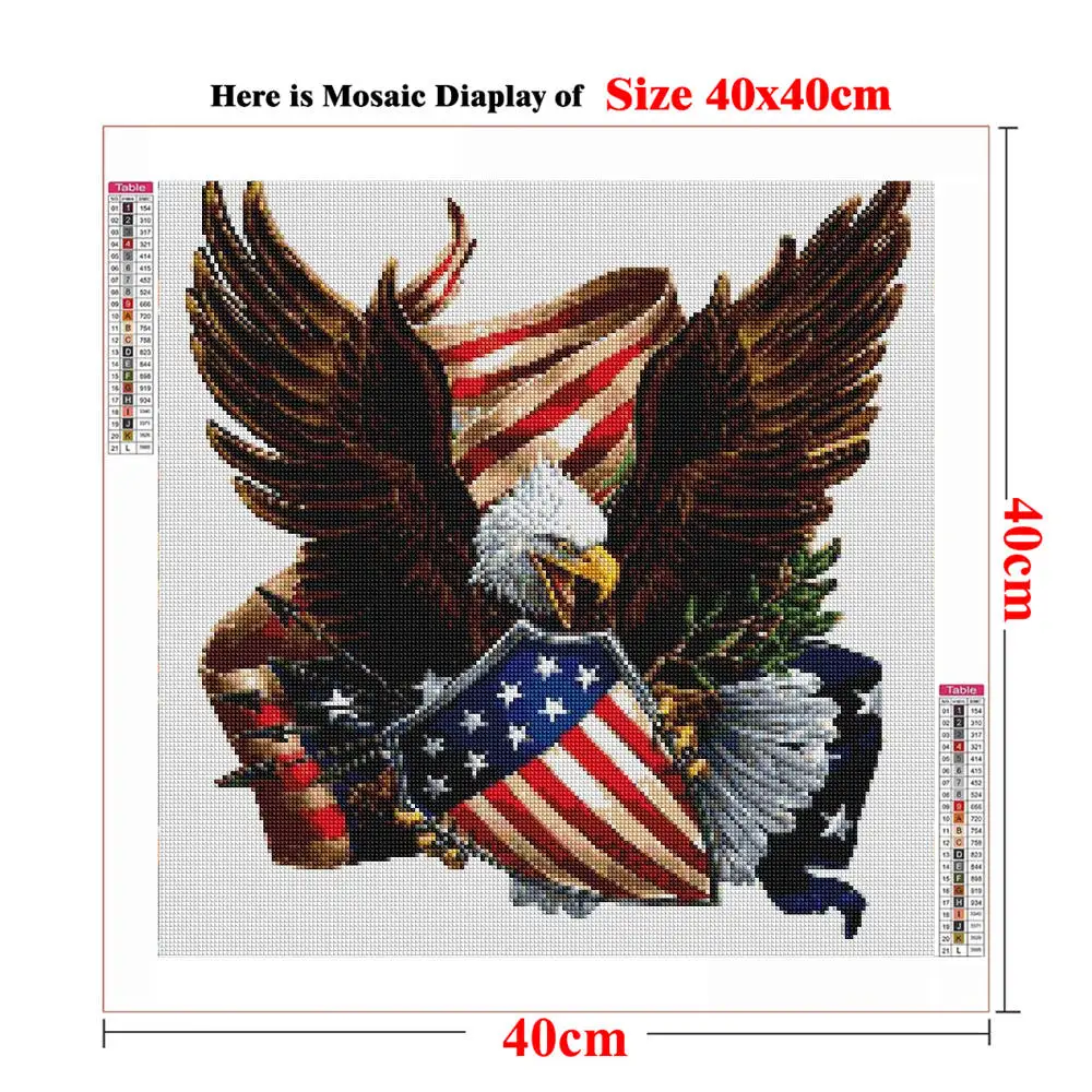 5D Diamond Painting Kit United States Army Bald Eagle and Flag Full Square&ampRound Embroidery Mosaic Cross Stitch Paint