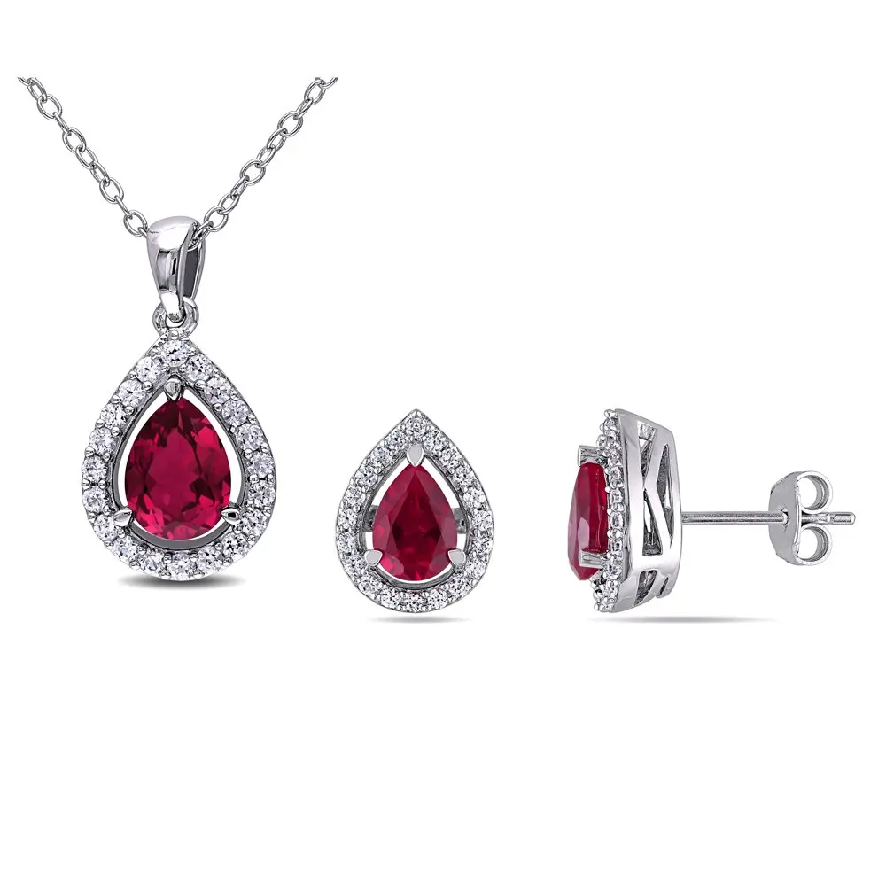 

Women`s 4 7/8 Carat T.G.W. Pear-cut Created Ruby and Round-Cut Created White Sapphire Sterling Silver 2-Piece Set