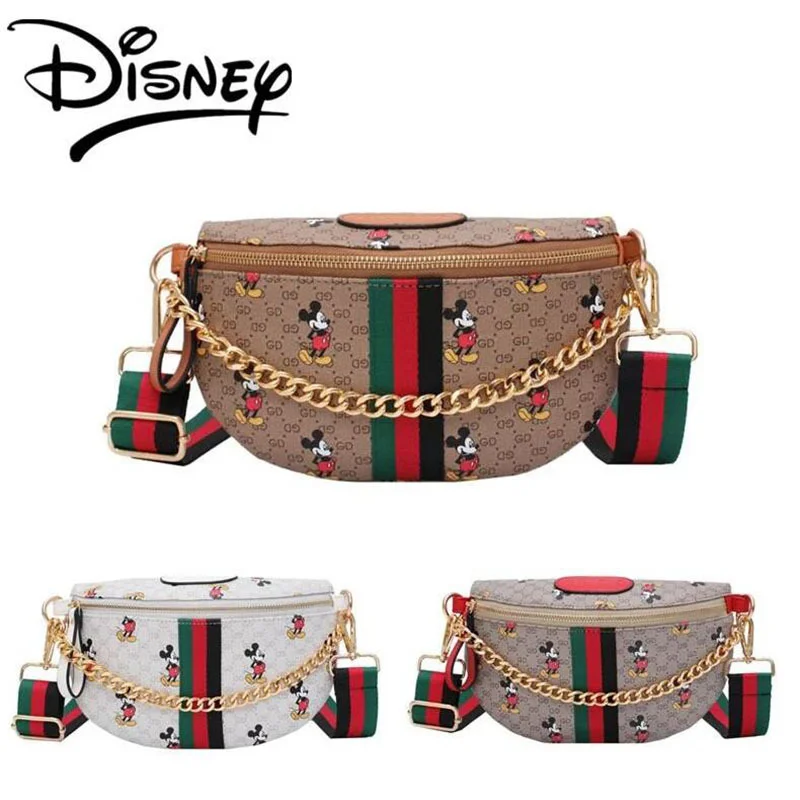 

Модная сумка через плечо Disney с Микки, Женская диагональная поясная сумочка на цепочке, популярная нагрудная сумка с Микки Маусом, мессендже...