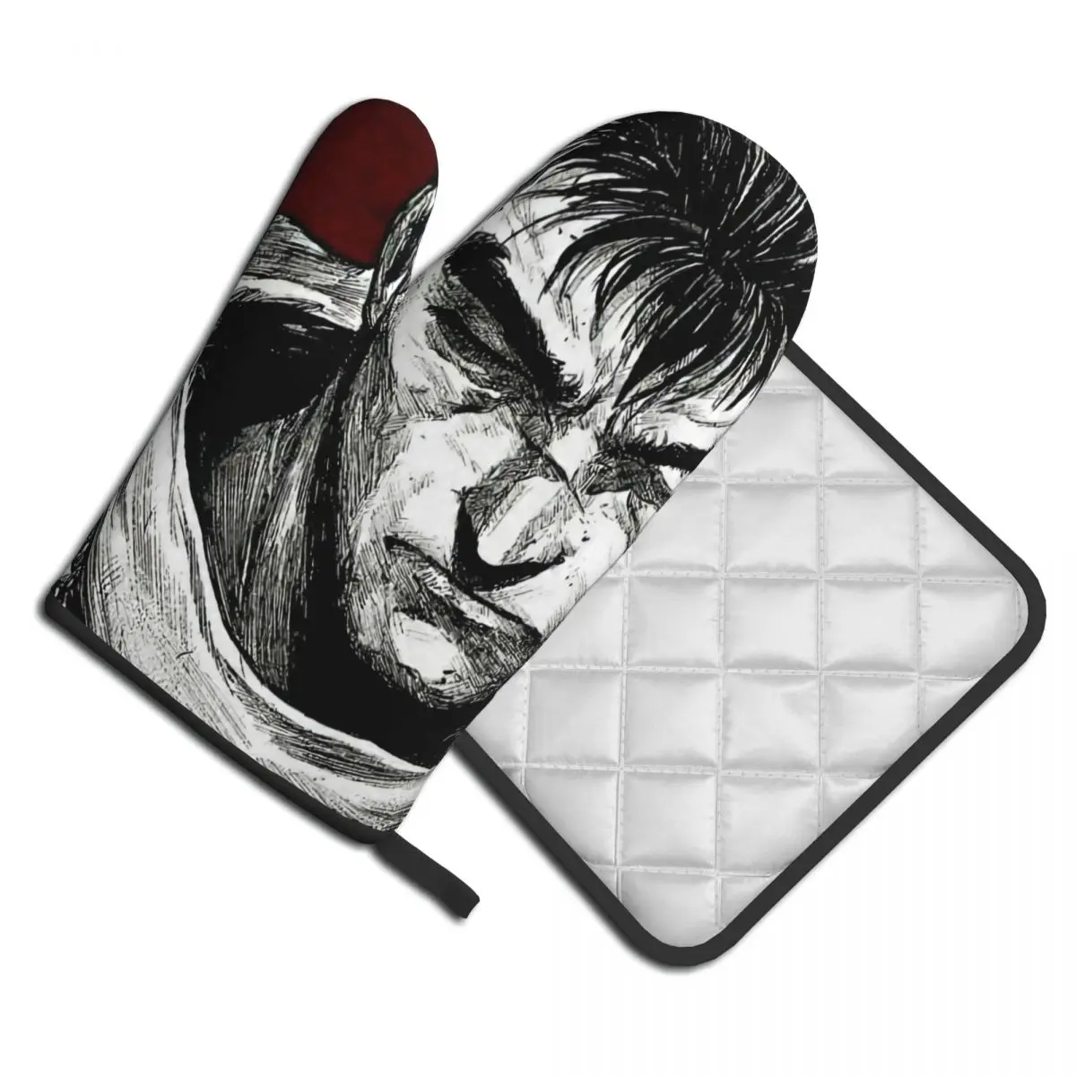 

Guts Swordsman Berserk 2pcs Mitt Hot Pad Anime Barbecue Anti Heat Kitchen Gloves Hot Oven Bowl Oven Mitts Set