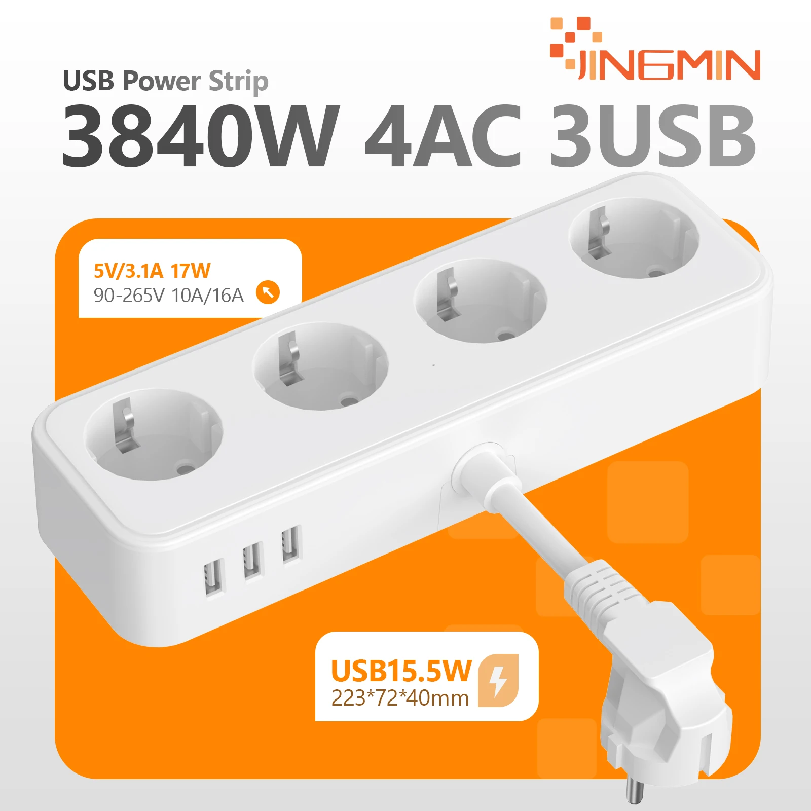 Универсальная электрическая розетка с 3 розетками переменного тока USB 3/4 адаптер