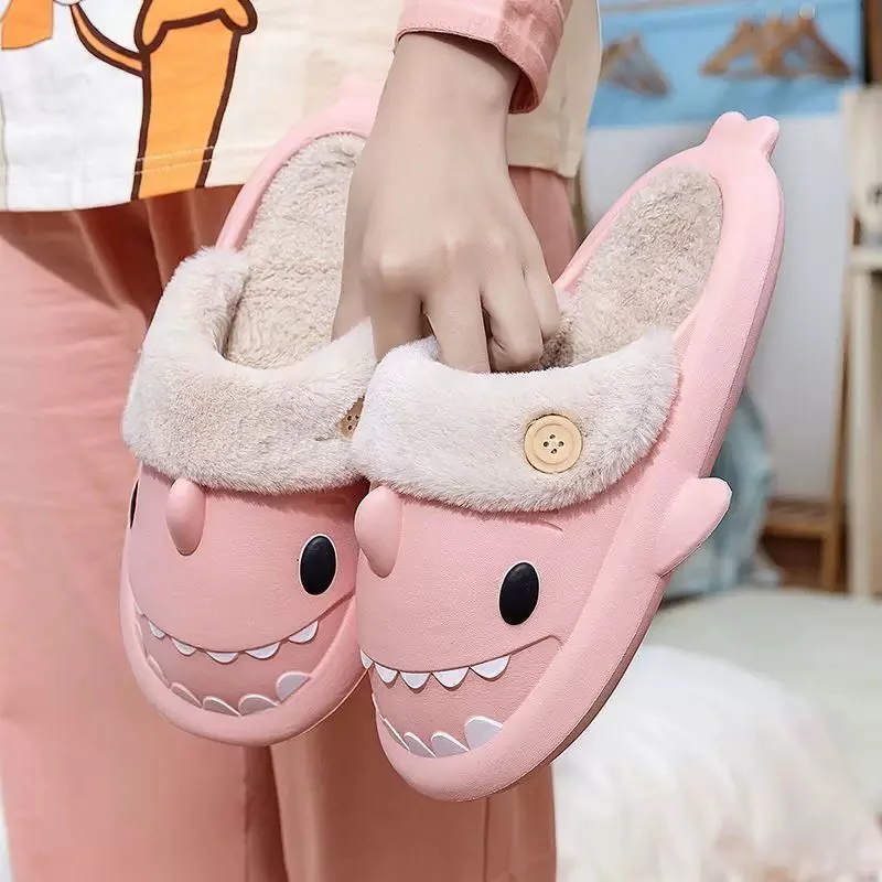 Тапочки акулы зимние хлопковые сланцы в виде Съемные женские теплые мужские