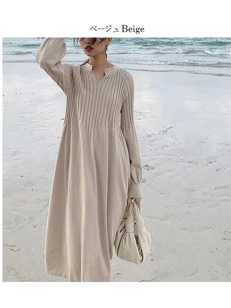 Уникальное лучшее качество 2024 осень-зима ретро шикарное вязаное базовое платье с