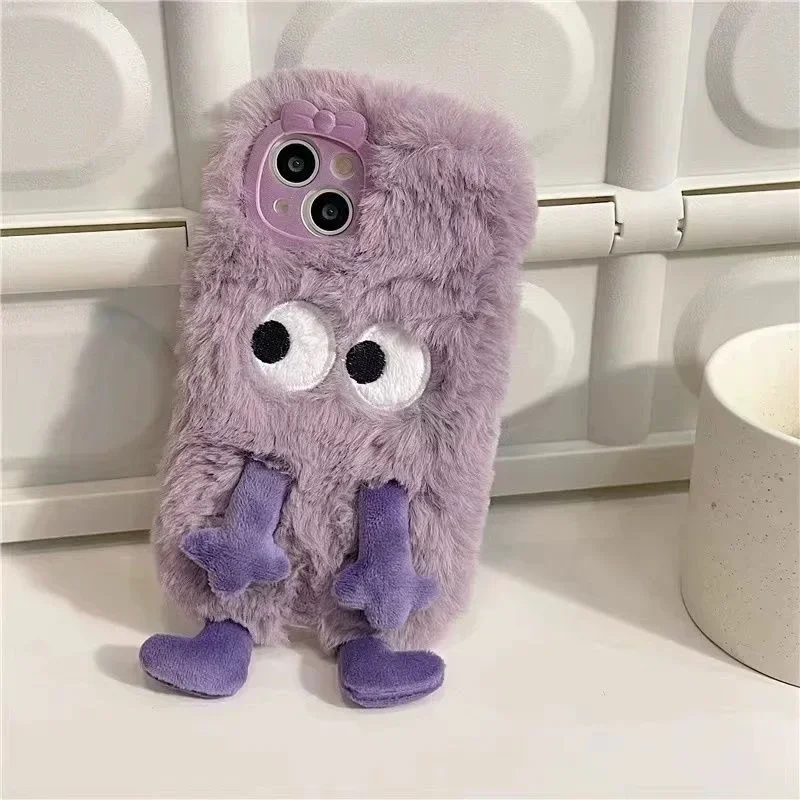 Милый Фиолетовый Плюшевый Мягкий Чехол Для Iphone 15/14 Pro Max/13 Max/14 Pro/13 — Осенне-зимний