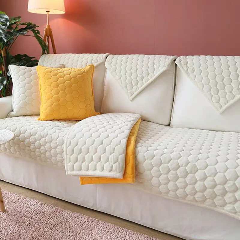 

Thicken Plush Sofa Cover Solid Decor Furniture Protector Non-slip Bay Window Cushion for Living Room Couch Slipcover Sofa Towel