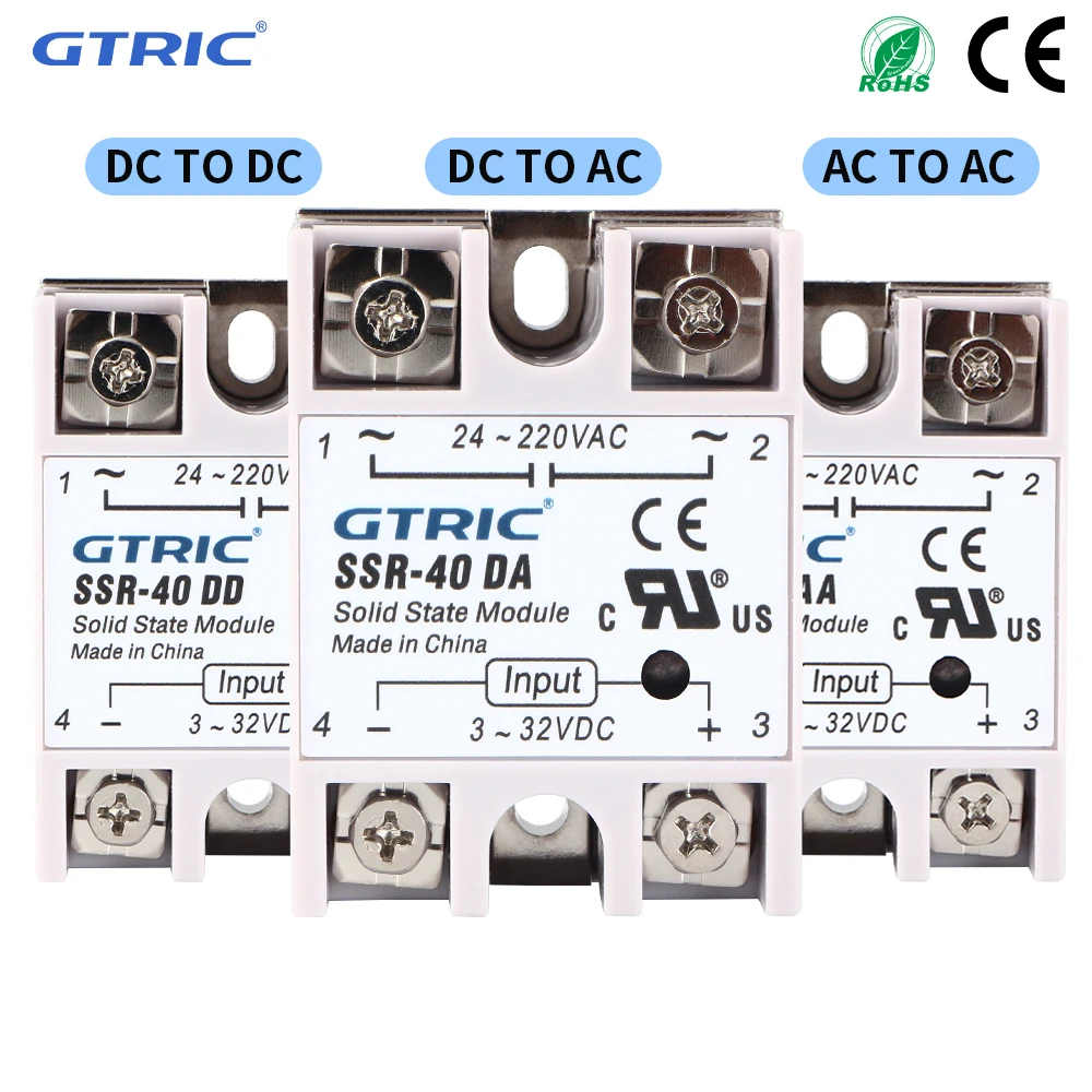 Фото Твердотельное реле GTRIC SSR-25DA SSR-40DA SSR-80DA, вход DC-AC/AC-AC 3-32В DC, выход 24-480В AC, однофазный релейный модуль №1