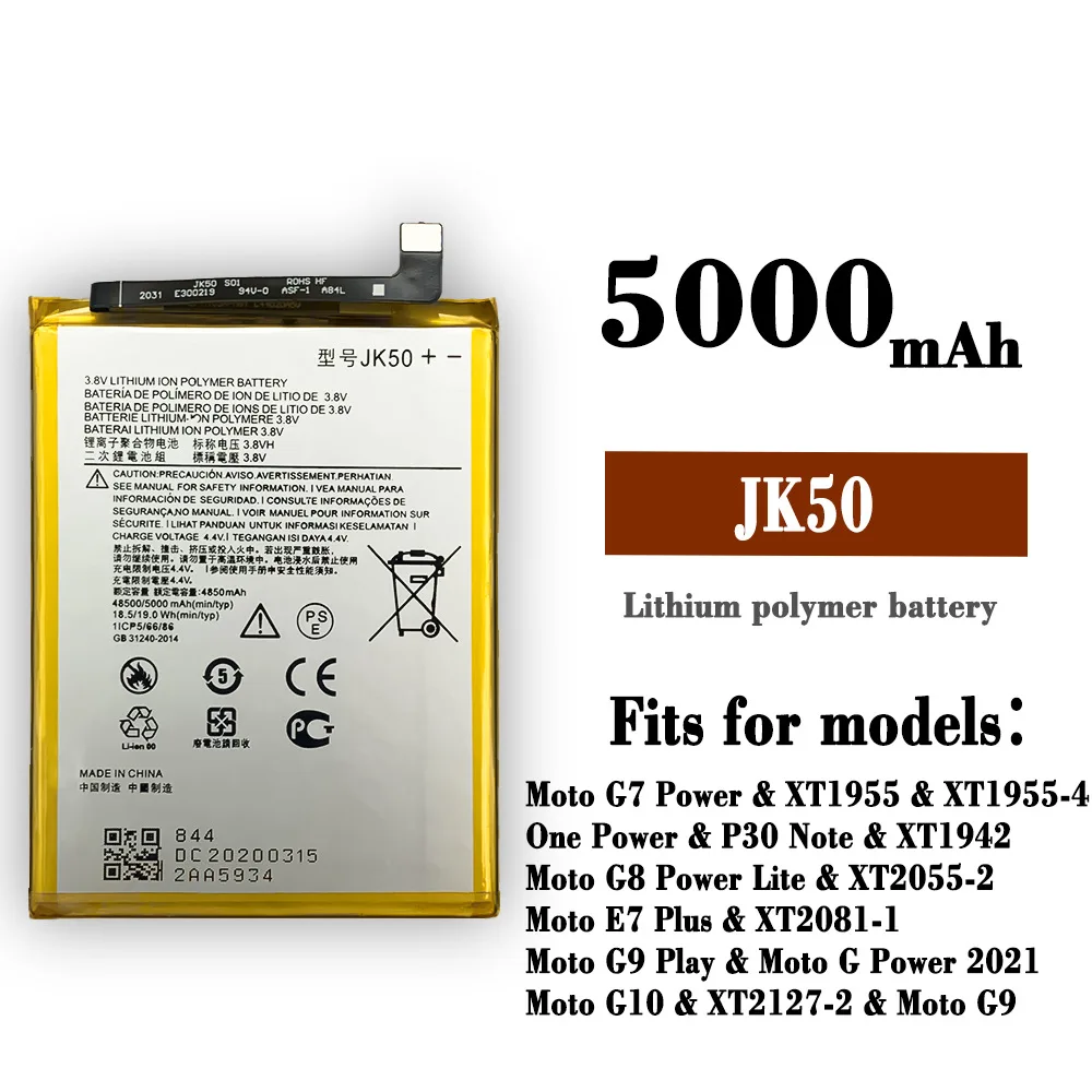 Batería Original para Motorola MOTO G7 Power XT1955 XT1942-1 Z3 XT1941P30 P30 Note JK50, batería de teléfono móvil + herramienta, 5000mAh, JK50