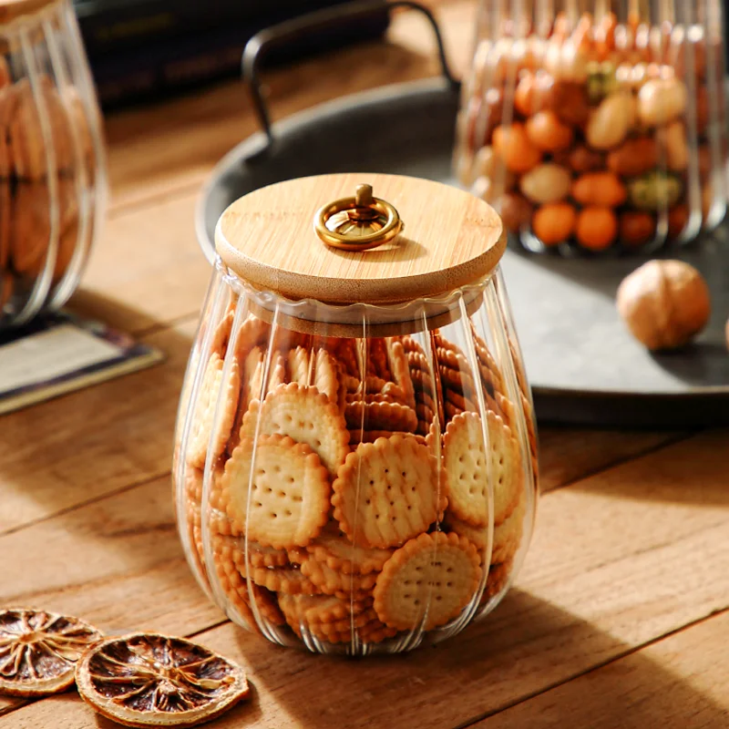 

Jar Food Airtight Vintage Canister Home With And Bottle Lid Glass Kitchen Moisture-proof Storage Kit Wooden Decoration Household