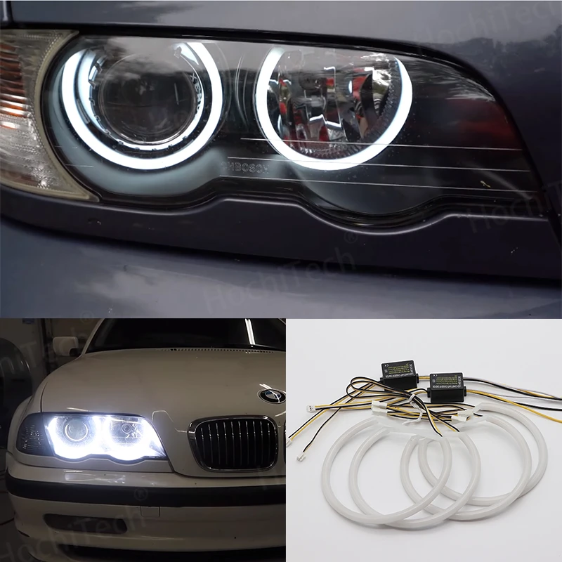 WHITE  LED Headlight Halo Angel Demon Eyes Kit angel eyes light for BMW 3 series E46 sedan touring wagon coupe compact 1998-2005