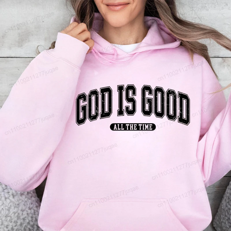 Фото Христианский свитшот в стиле ретро, толстовки с капюшоном God Is Good All The Time, христианская рождественская спортивная одежда, толстовка Faith Fleeece для женщин, топ №2