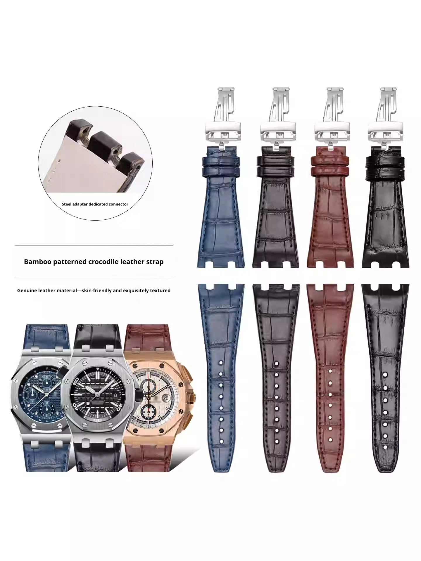 Фото Ремешок для часов из натуральной крокодиловой кожи для Audemars Piguet Royal Oak Offshore 23, 26, 28 мм, кожаный ремешок для часов с пряжкой из нержавеющей стали №1