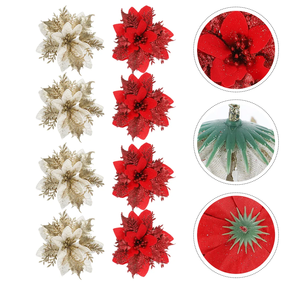 

24 шт. поддельные Рождественские цветы, рождественские украшения, товары для украшения ёлки