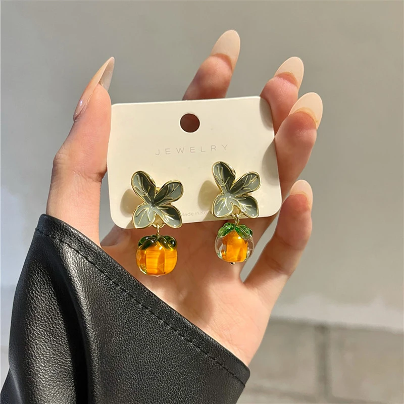 

Silver Needle Persimmon Ruyi Earrings New Fashion Cute Candy Color Earrings Design Small Fresh Earrings