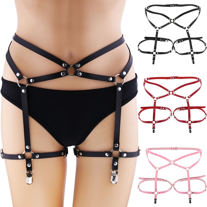 

Sexy Harness Strap Leather Garter Belt Women Body Bondage Lingerie Metal Suspender Goth Harajuku Lady Bar Party New Garter Clips