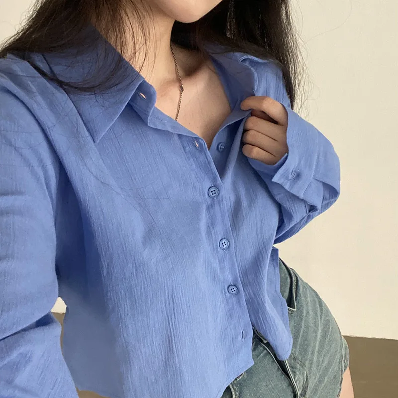 Летняя женская повседневная рубашка летняя однотонная с лацканами на спине