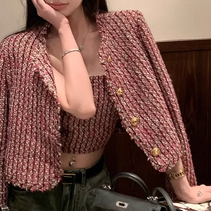 Новинка 2024 высококачественная шерстяная твидовая куртка женская осенняя