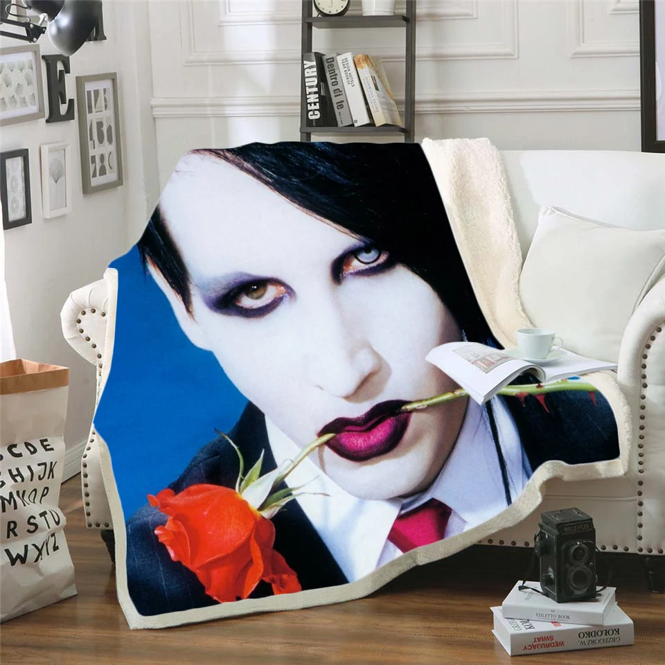 

Home Velvet Plush Blanket 3D Singer Marilyn Manson Fleece Bedspread Quilt Cover Sofa Travel Bedding 0002