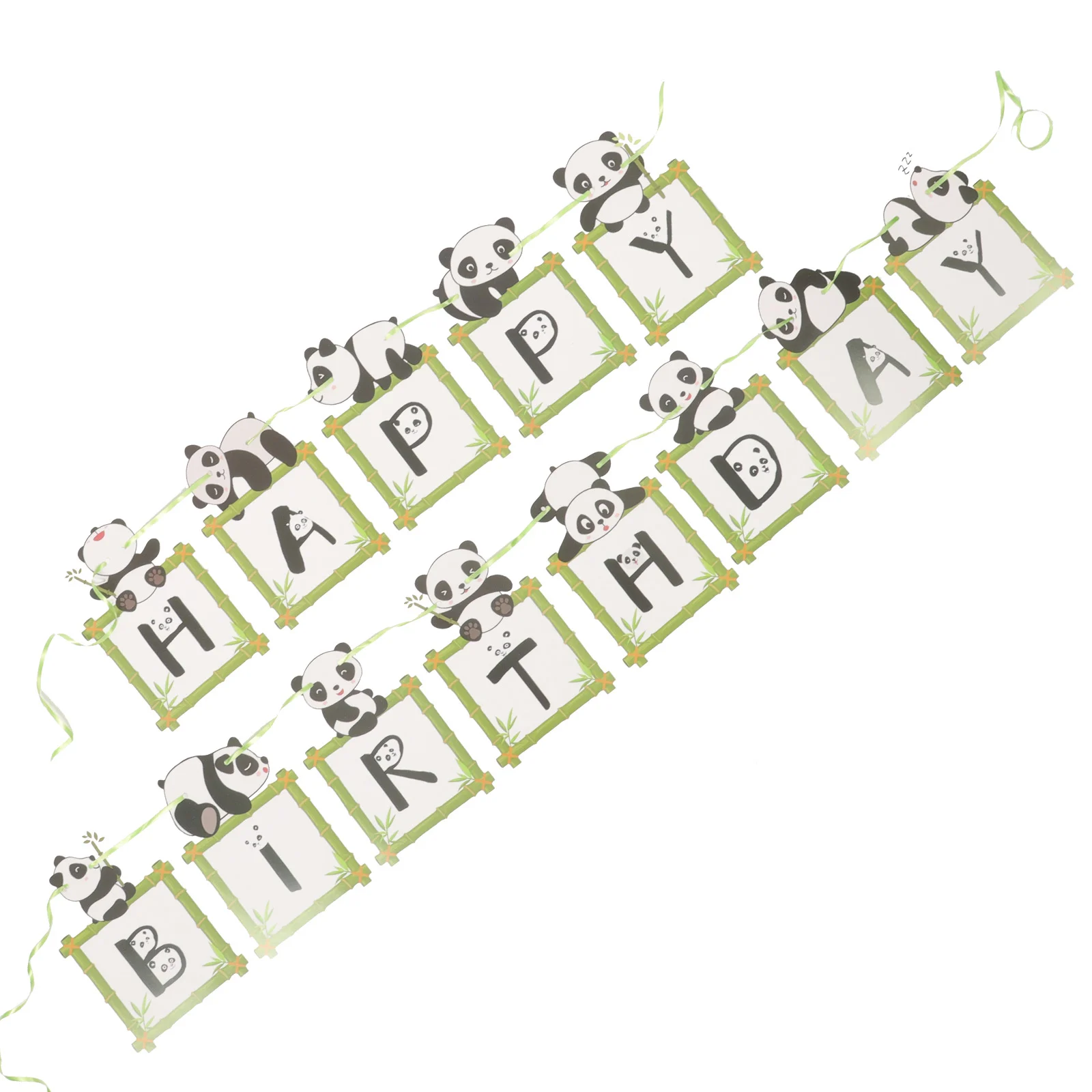 

Happy Birthday Balloons Party Banner Panda Theme Sign Pull Flag Paper Decorative Prop Decorations