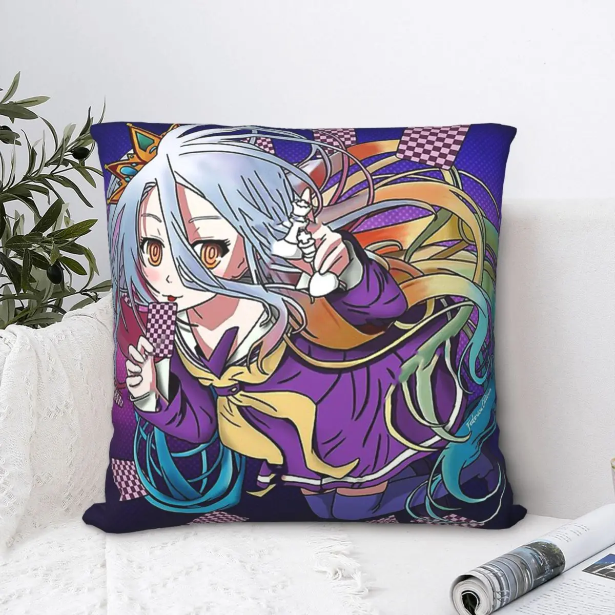 

Shiro Throw Pillow Case No Game No Life Fantasy Anime Short Plus Cushion Covers Home Sofa Chair Decorative Backpack