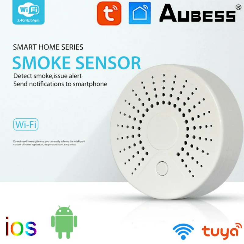 

Tuya WIFI Smoke Detector Fire Protection Alarm Sensor Independent Home Security Wireless Battery Operated Smart Life Push Alert