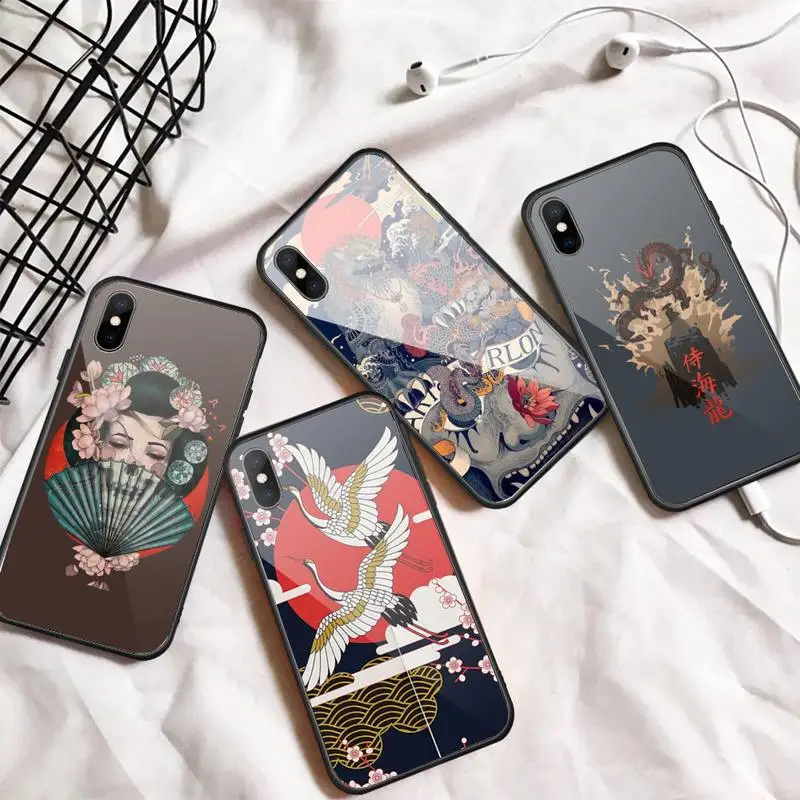 

Japanese Style Art Japan painting Phone Case Tempered glass For iphone 11 12 13 PRO MAX mini 6 7 8 plus X XS XR
