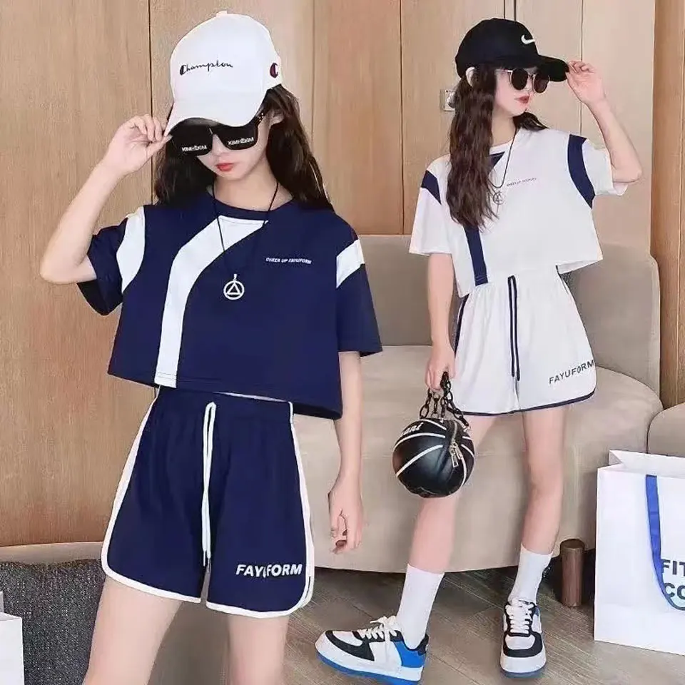 

2022 Summer New Girls Suit Cute Short Sleeve +Shorts 2Pieces Girl Set Fashion Children Sportswear Casual Teen Girls Clothing Set