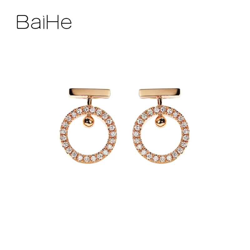 

BAIHE Solid 14K Rose Gold 0.10ct H/SI Natural Diamonds Stud Earrings Women Engagement Wedding Trendy Fine Jewelry أقراط الماس