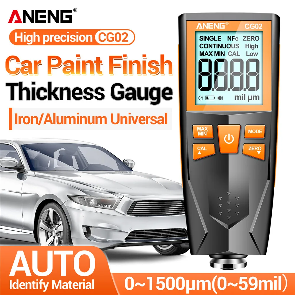 

ANENG CG02 Coating Thickness Gauge Meter 0.1micron/0-1500UM Car Paint Film Thickness Tester Measuring FE NFE Manual Paint Tool