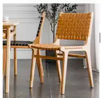 Louis Fashion Nordic Soild Wood Saddle Leather Woven Design Exquisite Outdoor Dining Chair