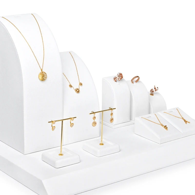 Light luxury microfiber white jewelry display stand necklace earrings ring pendants K gold window display props