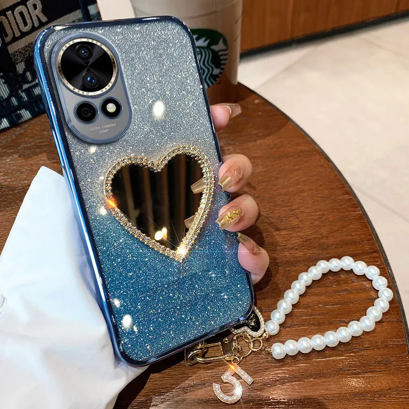 Роскошный чехол с жемчужным браслетом 12 12SE 10SE для Huawei Nova 11 10 9 SE pro Mate 20x зеркальный