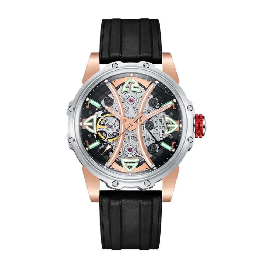 

HANBORO New Men Fashion Wrist Watch Waterproof Luminous Mechanical Wrist Watch Skeleton Rubber band Reloj Hombre
