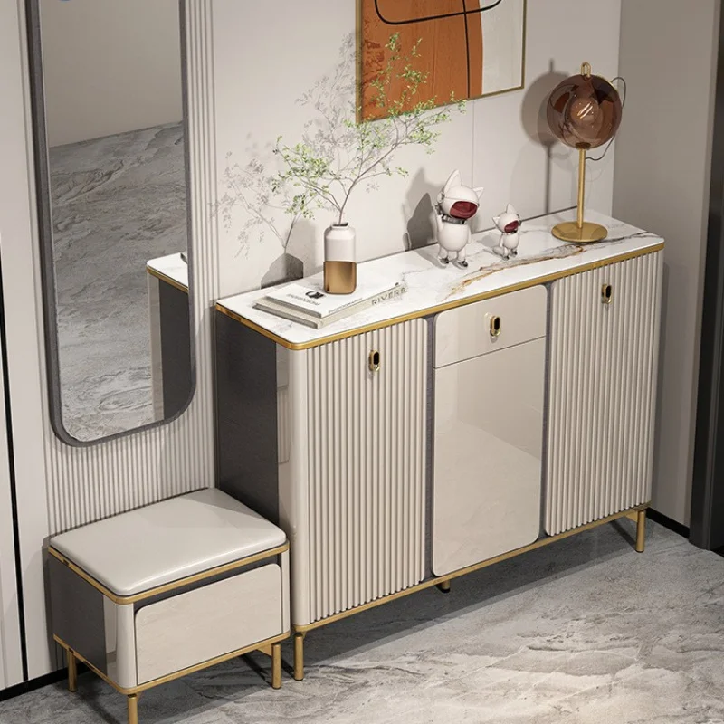 

Light Luxury Shoe Cabinet Home Door Entrance Porch Cupboards Organizer One-piece Stool Living Room large capacity Large Rack
