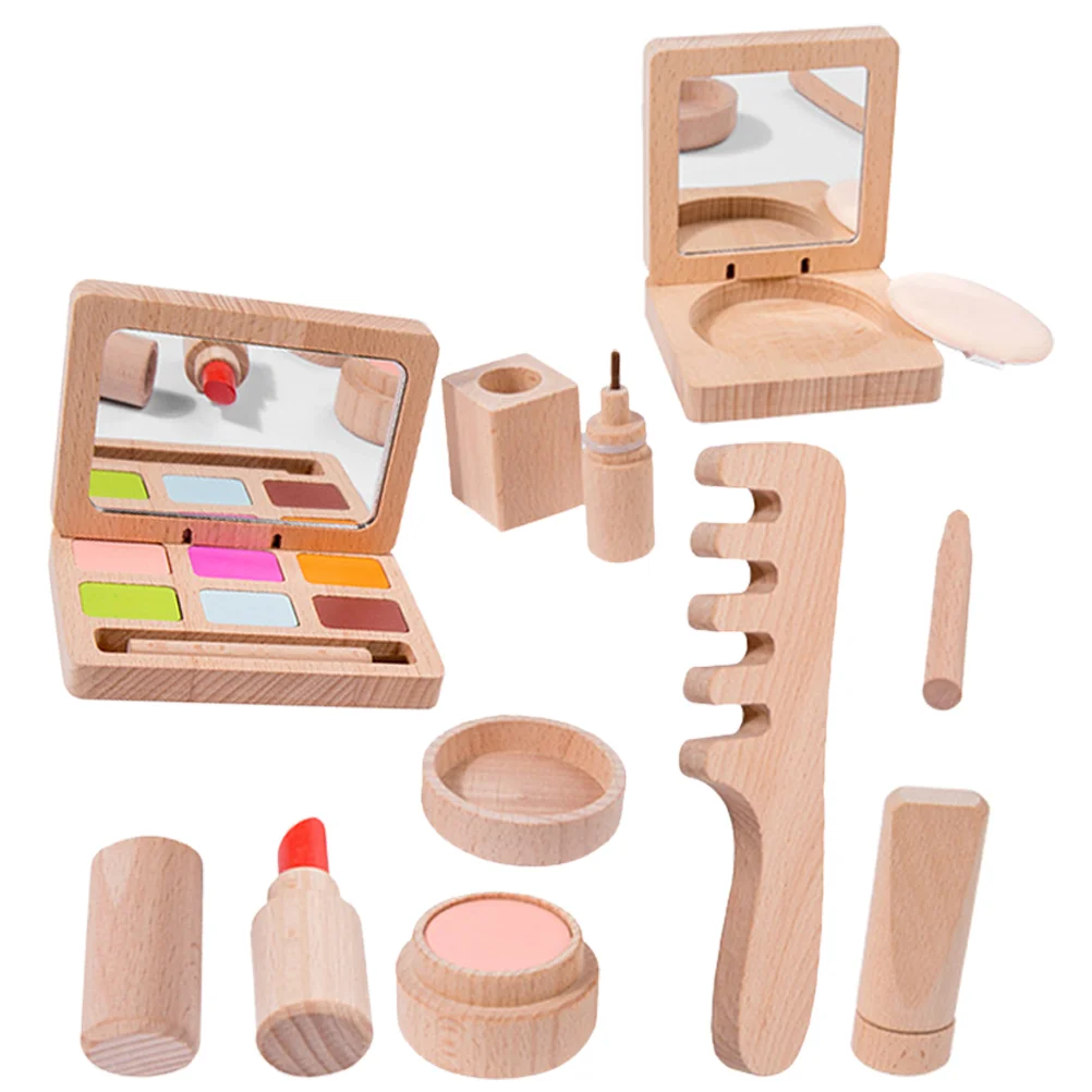 

1 Set Wooden Makeup Toy Set Kids Play Set Pretend Wood Beauty Salon Toys Toddler Makeup Toys Kit for Girls