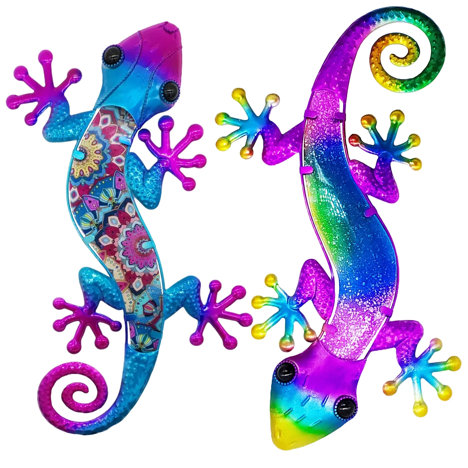 2pcs Metal Gecko Lizard Wall Art for Home Garden Decor Figurine Statues Sculptures Miniatures Animals Ornaments Outdoor Backyard