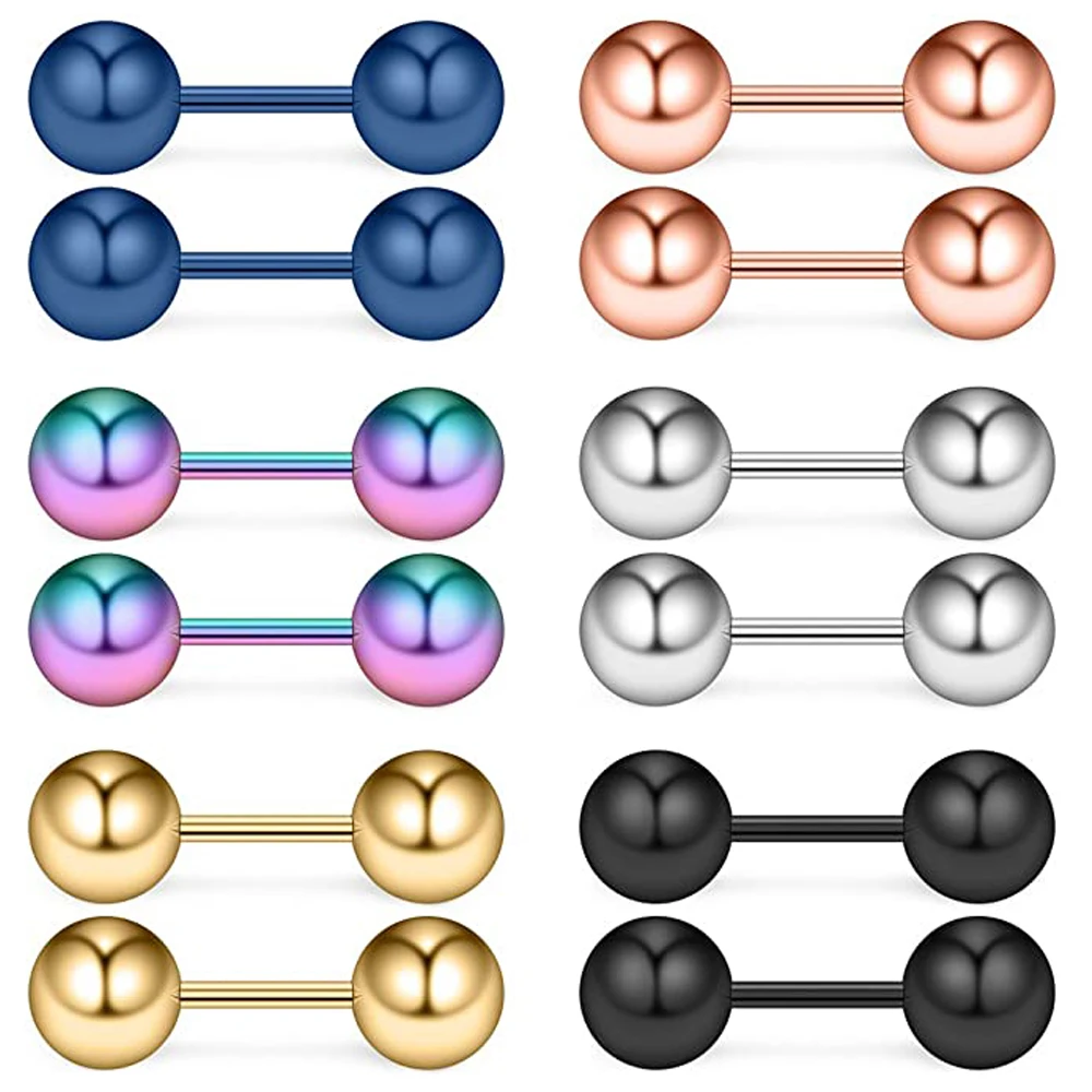 

2 PCS Mix Color Stainless Steel Polished Ball Barbell Helix Cartilage Tragus Ear Lobe Stud Earring 20G