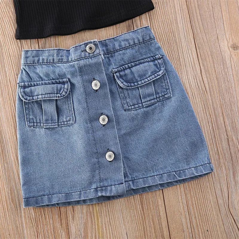 Girls Halter Tube Top Denim Skirt Two Piece Set Toddler Girl Clothes Kids Clothes Girls Toddler Girl Clothes Kids Clothes Girls