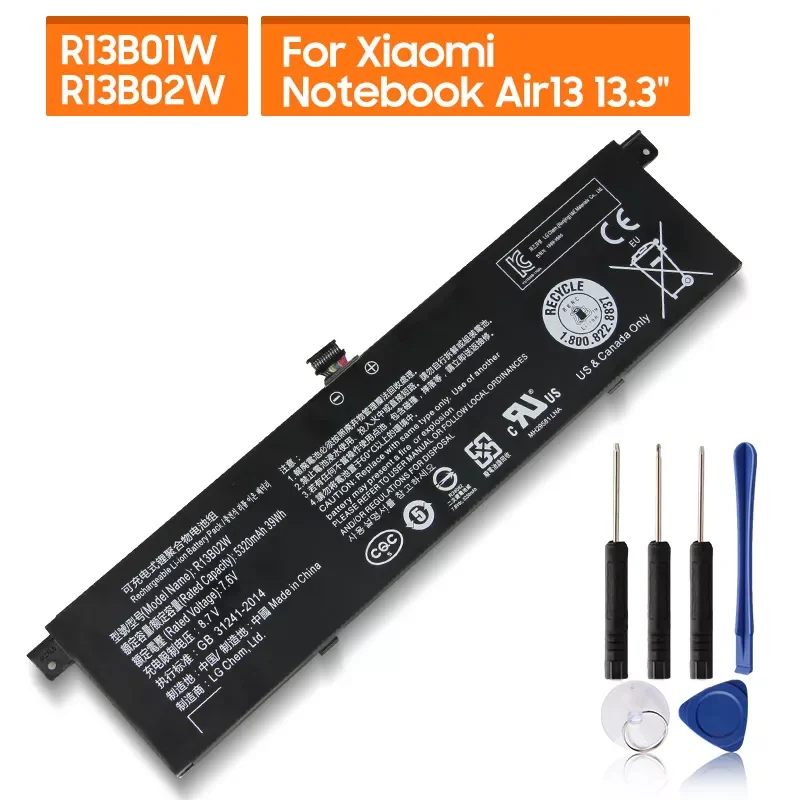

Сменный аккумулятор для ноутбука R13B01W, для Xiaomi Mi Notebook Air 13 13,3 дюйма 161301-01 R13B02W, перезаряжаемая батарея 5320 мАч